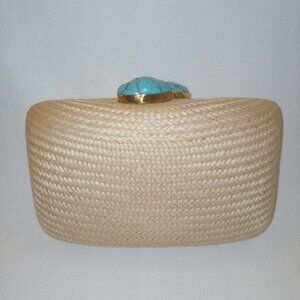 Kayu Jen Straw Clutch/Shoulder Bag With Turquoise Stone Toast/Natural NWOT